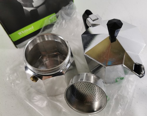 Whittard 3 tazas de aluminio estufa cafetera espresso olla Moka con caja sin usar - Imagen 8 de 12