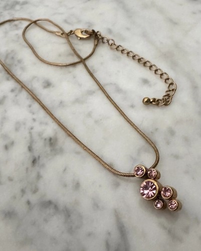 Vintage Avon SH 1995 Gold Tone Pink Austrian Crystals Pendant Necklace 15.5" - Bild 11 von 12