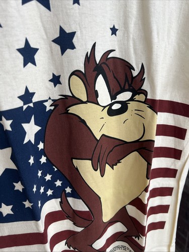 Vintage Avon All American Taz Tshirt Size Large Cream With Taz And Stars - Picture 8 of 15