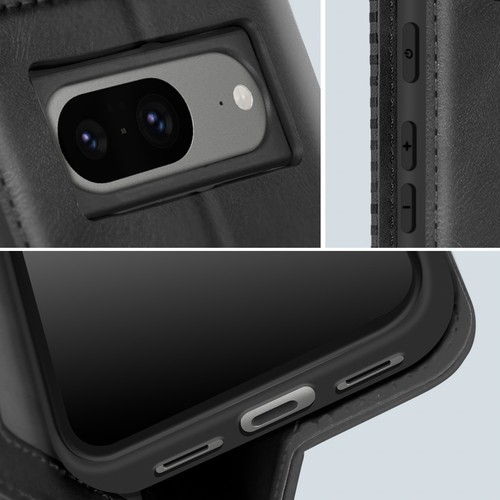 Étui pour Google Pixel 8 Clapet Portefeuille Motif Damier Collection Geo Noir - Photo 5 sur 6