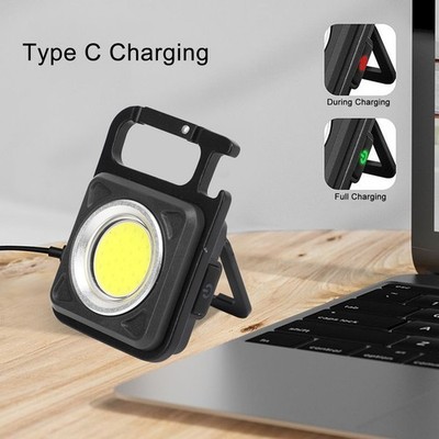 Black Mini Keychain LED Lamp 30 COB Rechargeable Flashlight Portable Emergency W