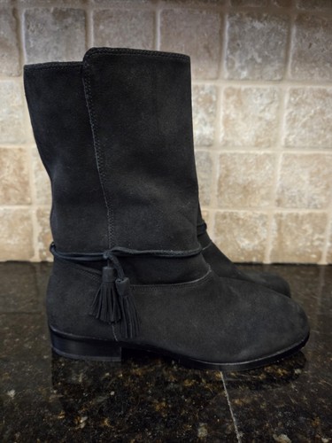 LANDS' END Size 10D Mid Calf Suede Boots Black w/Tassels 489300 - Picture 4 of 11