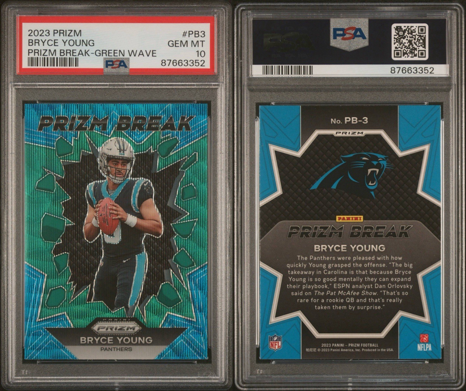 Bryce Young 2023 Panini Prizm #PB-3 Prizm Break Green Wave Rookie (RC) PSA 10