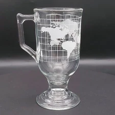 Vintage Nestle World Globe Glass Cup Tall Nescafe Frosted Footed