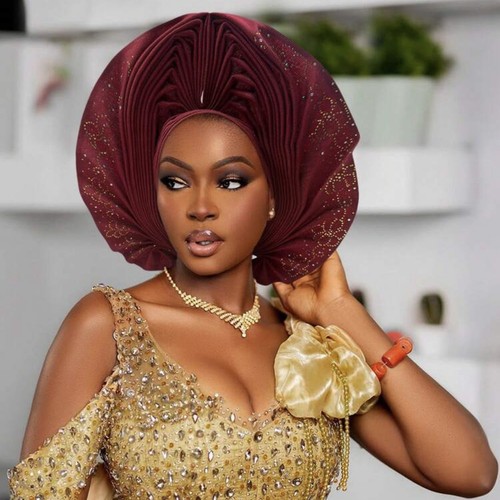 Sombrero africano gorro turbante estrás plisado auto gele headtie boda nigeriana - Imagen 15 de 15