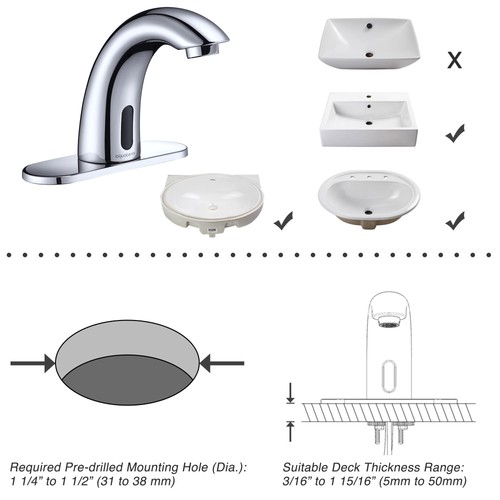 Rubinetto lavabo bagno Aquaterior 5" touchless con piastra di copertura cromato confezione da 6 - Foto 4 di 7