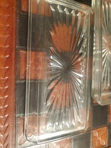 3 Pressglas rechteckig Starburst Relish Tablett, Butterdose, Schmuckschale - Bild 4 von 4