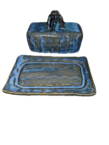 7" blaue Muschel Seestern Keramik bedeckt Butterdose ~ Koepnick - Bild 3 von 10