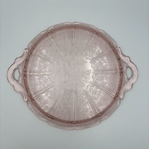 Vintage Jeannette Cherry Blossom Pink Depression Glass Handled Tray 12 5/8" USA - Picture 2 of 8
