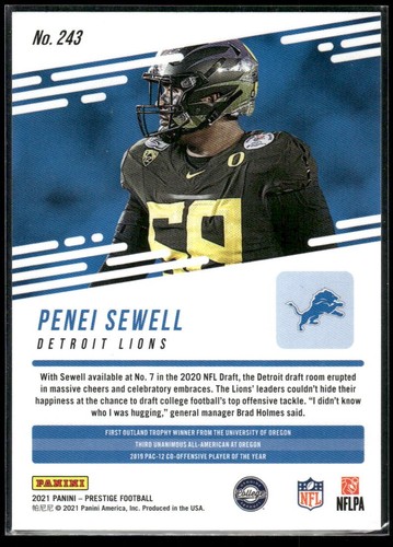 2021 Panini Prestige Penei Sewell Detroit Lions Rookie Xtra Points Astral - Picture 2 of 2