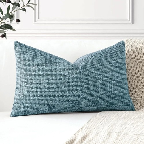 Juego de 1 funda de almohada lumbar decorativa de lino 12" x 20" azul - Imagen 4 de 4