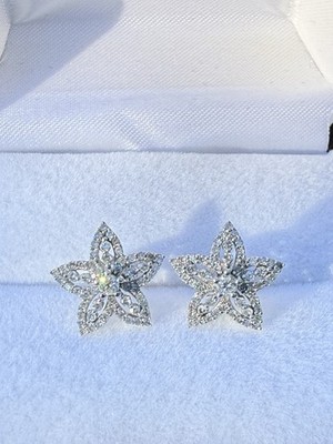 Nachlass 14k Weißgold 0,50 ctw Diamant Stern Blume Cluster 12,5 mm Ohrstecker