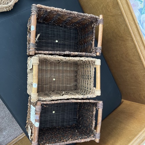 Woven reed rect Baskets from the Philippines, wooden handles, bookshelf storage - Picture 6 of 9