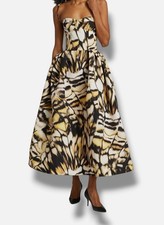 Oscar de la Renta Womens Yellow Butterfly Faille Bustier Tea-Length Dress Size 2