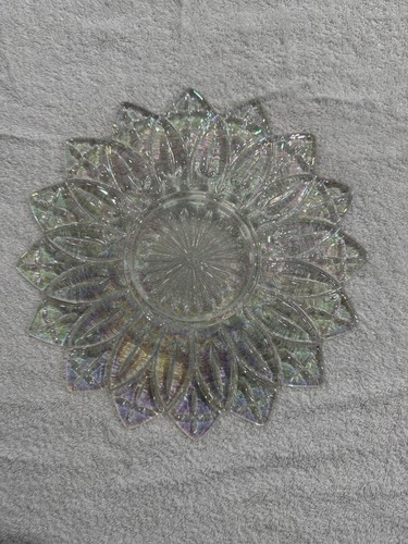 Vintage 1960s Federal Glass Petal Clear Iridescent 29cm Plate Platter Starburst - Picture 2 of 7