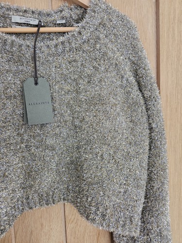 Allsaints Rosetta Tinsel  Christmas Festive J umper - Size L Gold/Silver Khaki - Picture 4 of 15