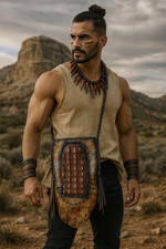 Handmade Alligator Hornback Fringe Pouch Tribal Boho Leather Crossbody Bag World