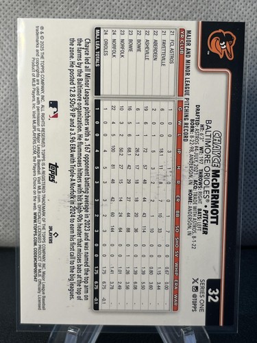 2025 Topps Chayce McDermott Pink Holo Foil #32 Baltimore Orioles - Picture 2 of 2