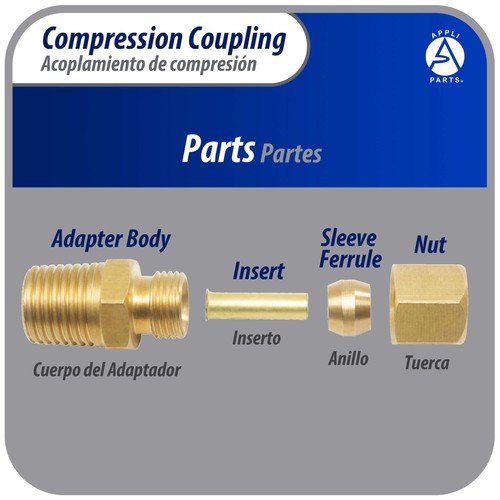 Appli Parts APWF-100BC 1/4 in Brass Compression Fitting reduction coupling for i - Picture 3 of 7