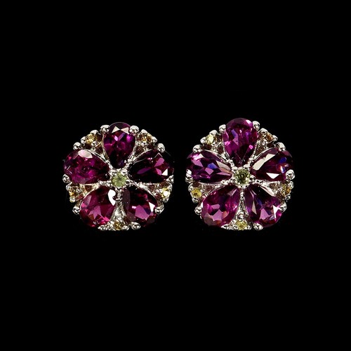 925 Sterling Silver Earrings Pear Rhodolite Garnet Sapphire Gemstone Jewelry