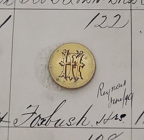 Antique Firmin & Sons London Monogram Livery Button HHF Gold Tone c1900 - Picture 8 of 9