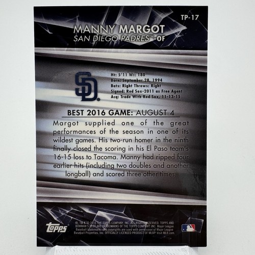 2016 BOWMAN'S BEST GREEN PARALLEL #TP-17 MANNY MARGOT /99 - Picture 2 of 3