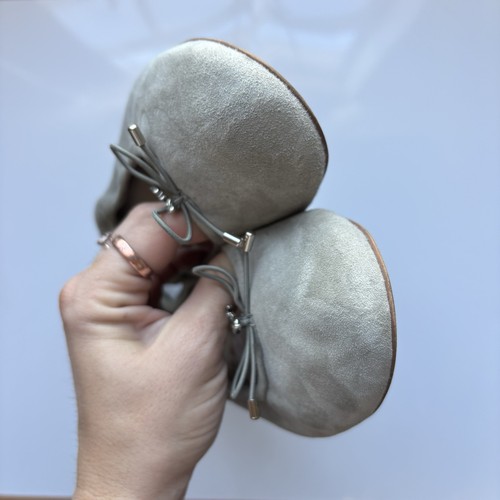 Sam Edelman Suede Leather Ballet Flats Gray Womens Size 8 Shoes Coquette Bow - Picture 8 of 14