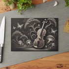Enchanted Violin Glass Cutting Board, Mystical Forest Design