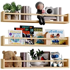 Nursery Book Shelves, 23.6 Inch Floating Bookshelves for Wall Set of 3, Baby ...