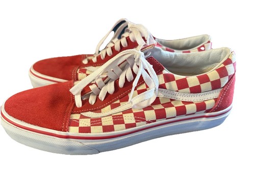 Vans Old Skool Shoes Mens Size 10 Red Checkerboard Lace Up Skate - Picture 2 of 6