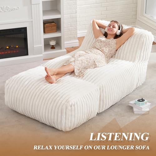 Big Bean Bag Lounger Chairs Large Beanbag Chair for Adults Bean Bag Sofa White - Picture 4 of 7