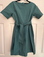 Max Mara Weekend Green Taffeta Short Belted Unlined Flare Pockets Dress L/12