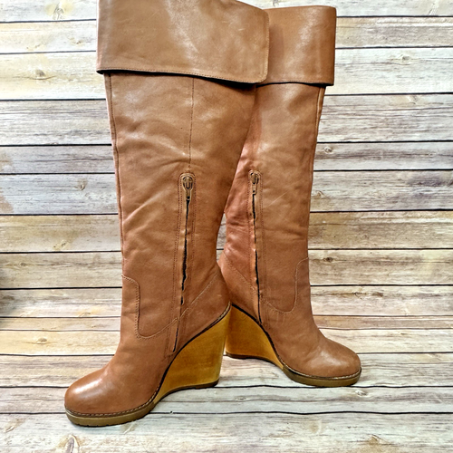 Lauren Ralph Lauren Womens Wilda Knee High Wooden Wedge Heel Leather Boots 8B - Picture 5 of 13