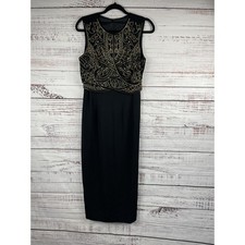 Carole Little Dress Women's 10 Black Gold Beaded Maxi Sleeveless Formal Evening