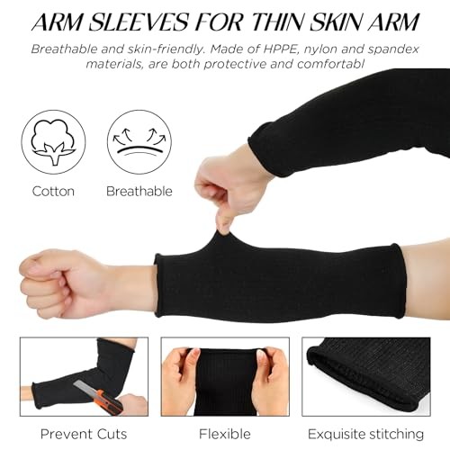 4 Pair Protective Arm Sleeves for Thin Skin Anti-Cut Burn 11.8 Inch Black - Picture 4 of 8
