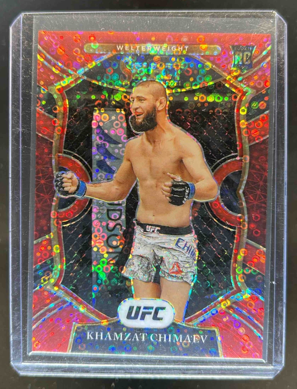 2021 Panini Select UFC Khamzat Chimaev Red Disco Prizms RC Concourse #/199