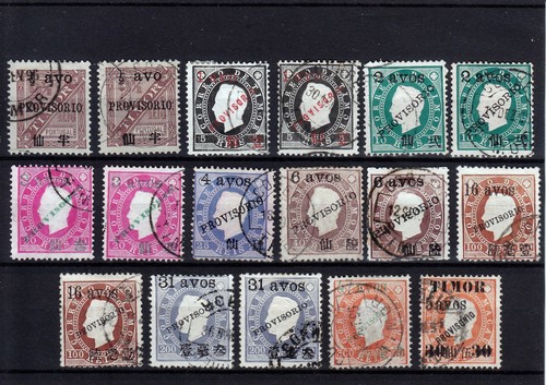 TIMOR 1894 LUIS I AFINSA 39-48, 49 17 STAMPS INCLUD. 2 WITH "AYOS" VARIETY