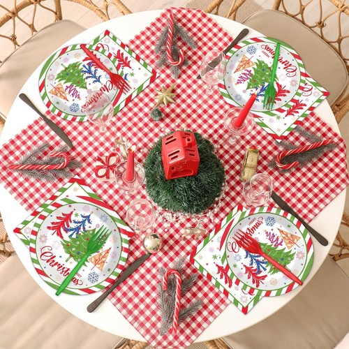 96Pcs Christmas Party Supplies Red Green Christmas Tree Paper Plates and Napk... - Picture 7 of 7
