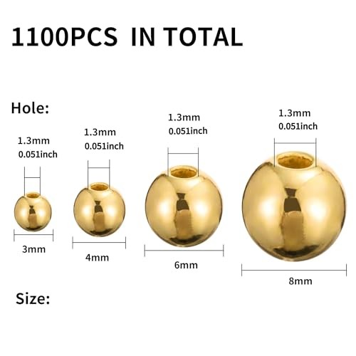 1100 pezzi perline oro perline rotonde lisce 3/4/6/8 mm oro distanziatore perline sfere sciolte - Foto 3 di 8