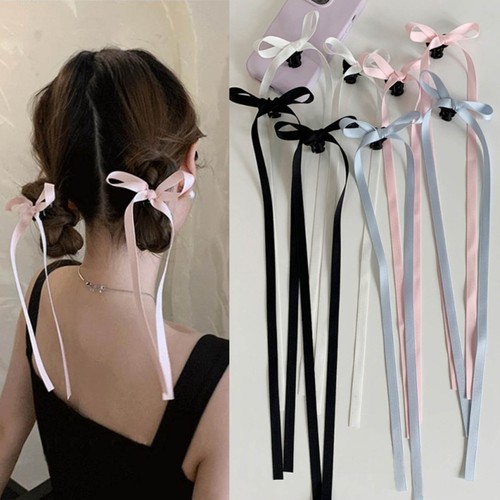 Long Ribbon Barrette Bowknot Bow Hair Clip Women Accessories Colorful Hairpins - Picture 4 of 8