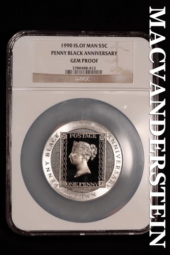 Isle of Man 1990 Silver 5 Crown - Penny Black Anniversary NGC Gem Proof  #ALB592