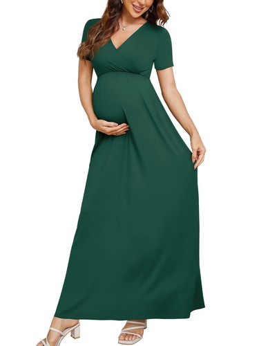 Maternity Dresses Women's Summer Casual Short Sleeve V Neck Wrap Long Maxi Dr...
