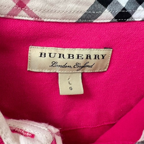 Burberry Girls Collared Check Polo Shirt Size L Youth Hot Pink Stretch - Picture 5 of 12