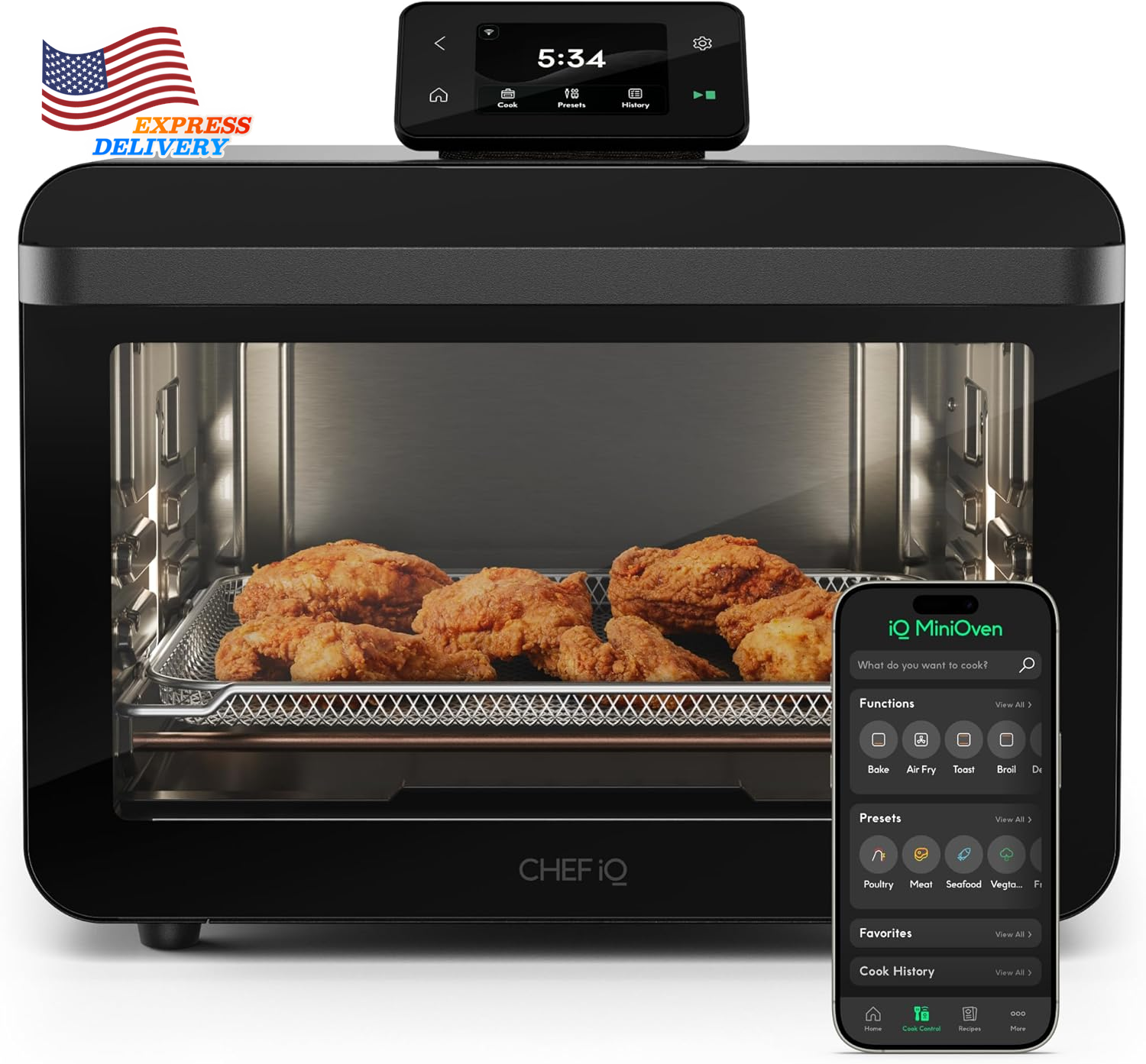 11-In-1 Countertop Convection Oven Bake Broil Air Fry Dehydrate 1750W 25 Qt