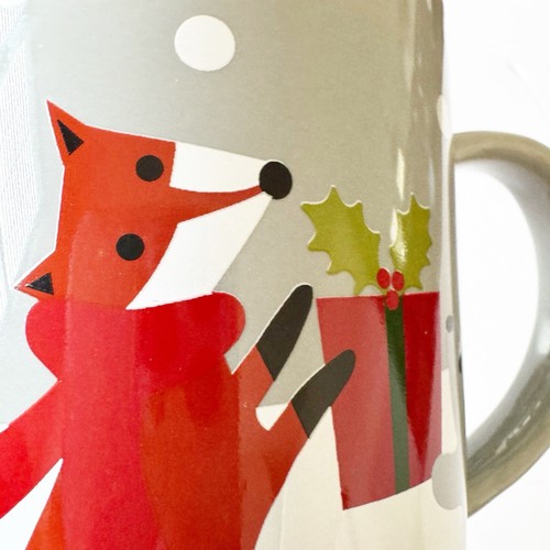 Crate & Barrel Jolly Christmas Mug Cup Joan Anderson Animals Winter Holiday Gray - Picture 7 of 10