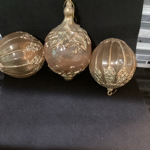 3 Vintage Extra Large Gold Finial Ball Christmas Ornament. Acrylic Handpainted - Picture 11 of 13