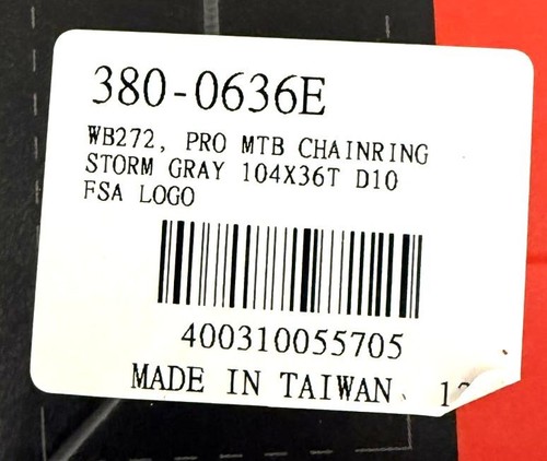 FSA Pro SL-K 104 BCD 104BCD 36 tooth Alloy MTB Chainring Grey WB272 380-0636E - Picture 3 of 6