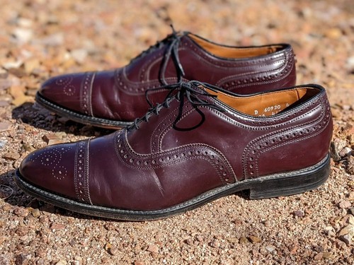 Allen Edmonds Strand Shoe Sz 12 Burgundy Leather Oxford Cap Toe Brogue Vtg USA - Picture 3 of 14
