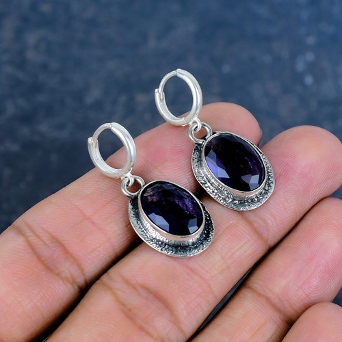 Iolite Gemstones Handmade 925 Sterling Silver Earrings Jewelry For Memorial Day - Picture 2 of 4