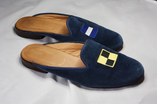 Stubbs & Wootton Made in Spain Petrol Blue Black Gold Cube Embroidered Mules 8.5 - Picture 4 of 9